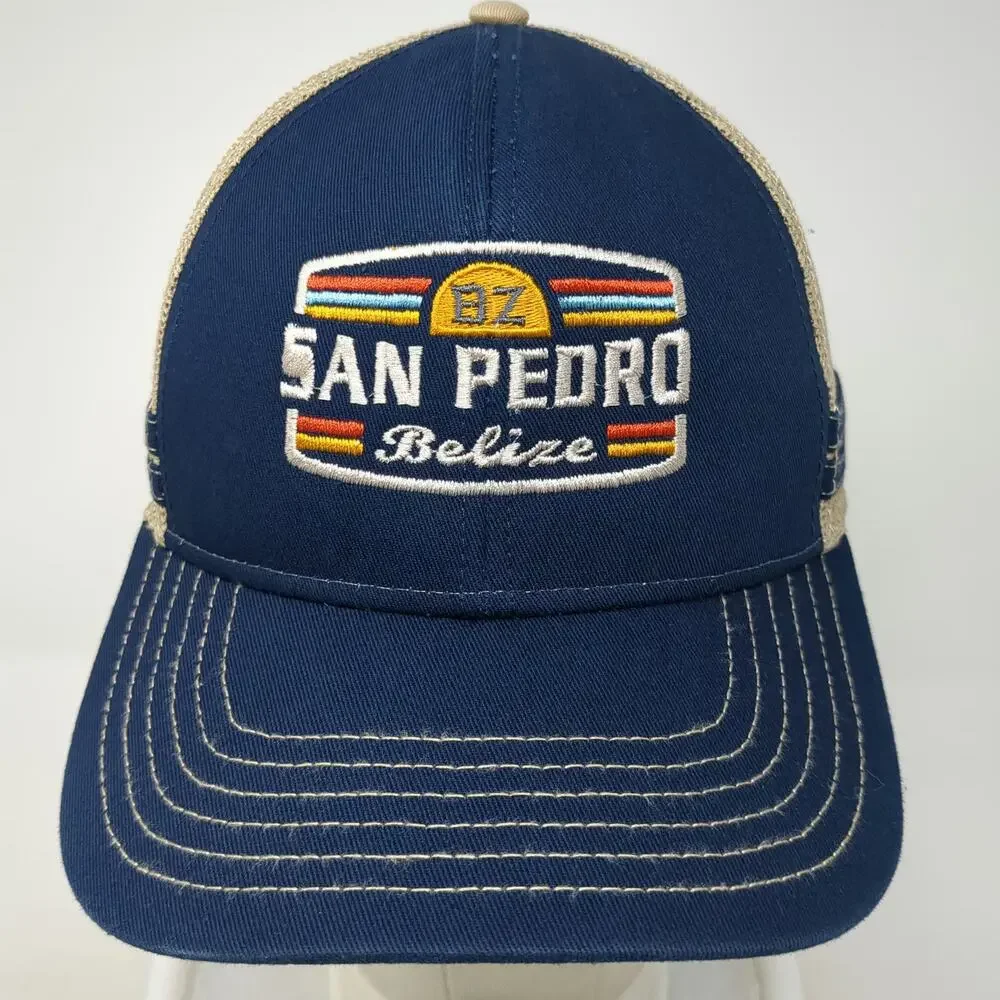 Fahrenheit Headwear Trucker Hat Blue One Size San Pedro Belize Mesh Back Patch